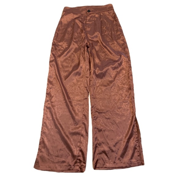 SHEIN Rose Gold Satin Jacquard Wide Leg Pants, Size S - Picture 1 of 8